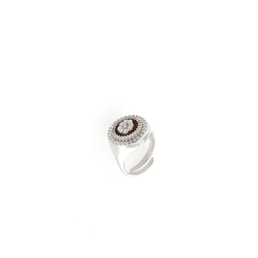 Anello in argento 925% con cammeo sardonica e swarovski fiore-0