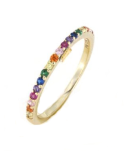 Anello fedina slim in argento 925 zirconi rainbow argento dorato-0